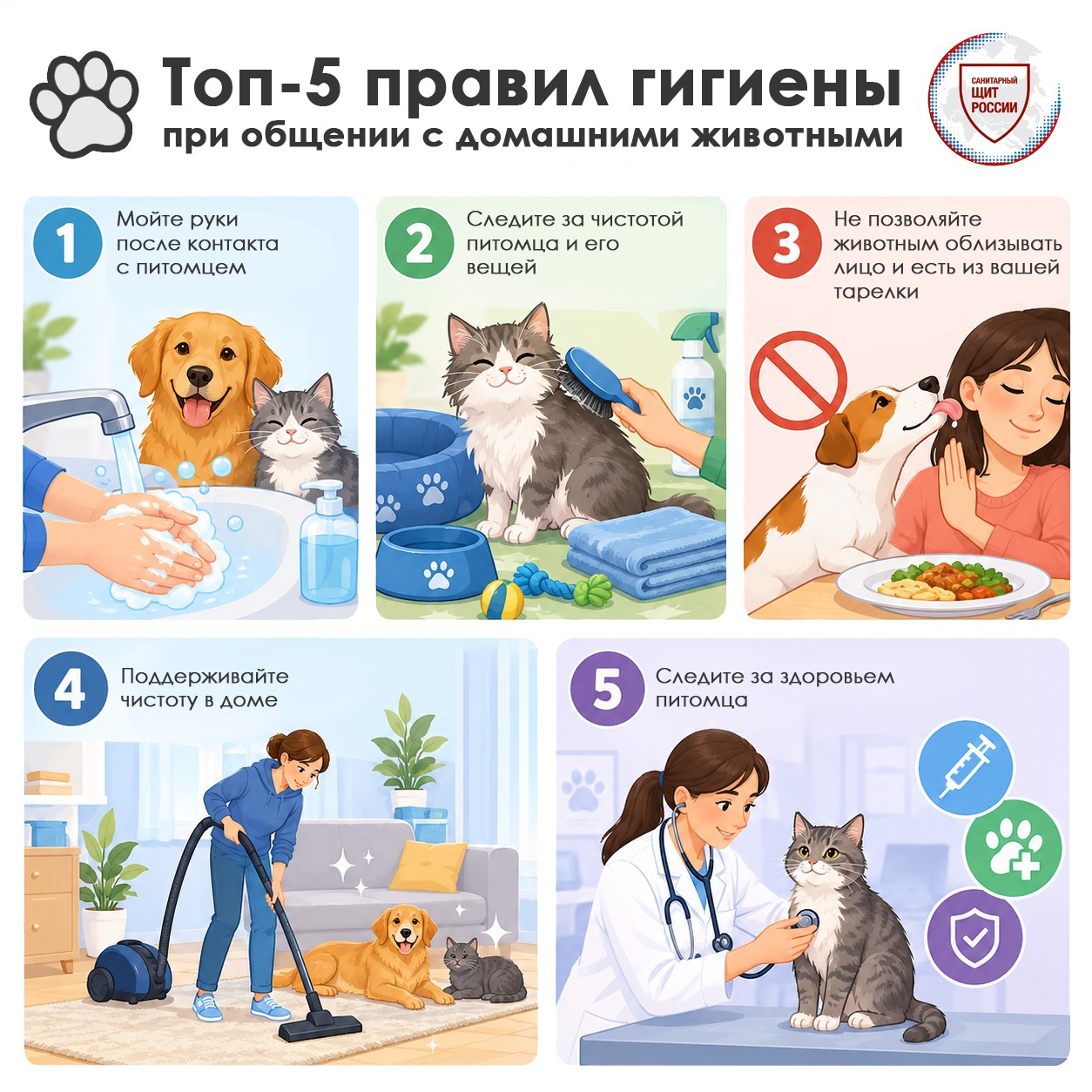 Животные в доме: топ-5 правил гигиены при общении с домашними животными.